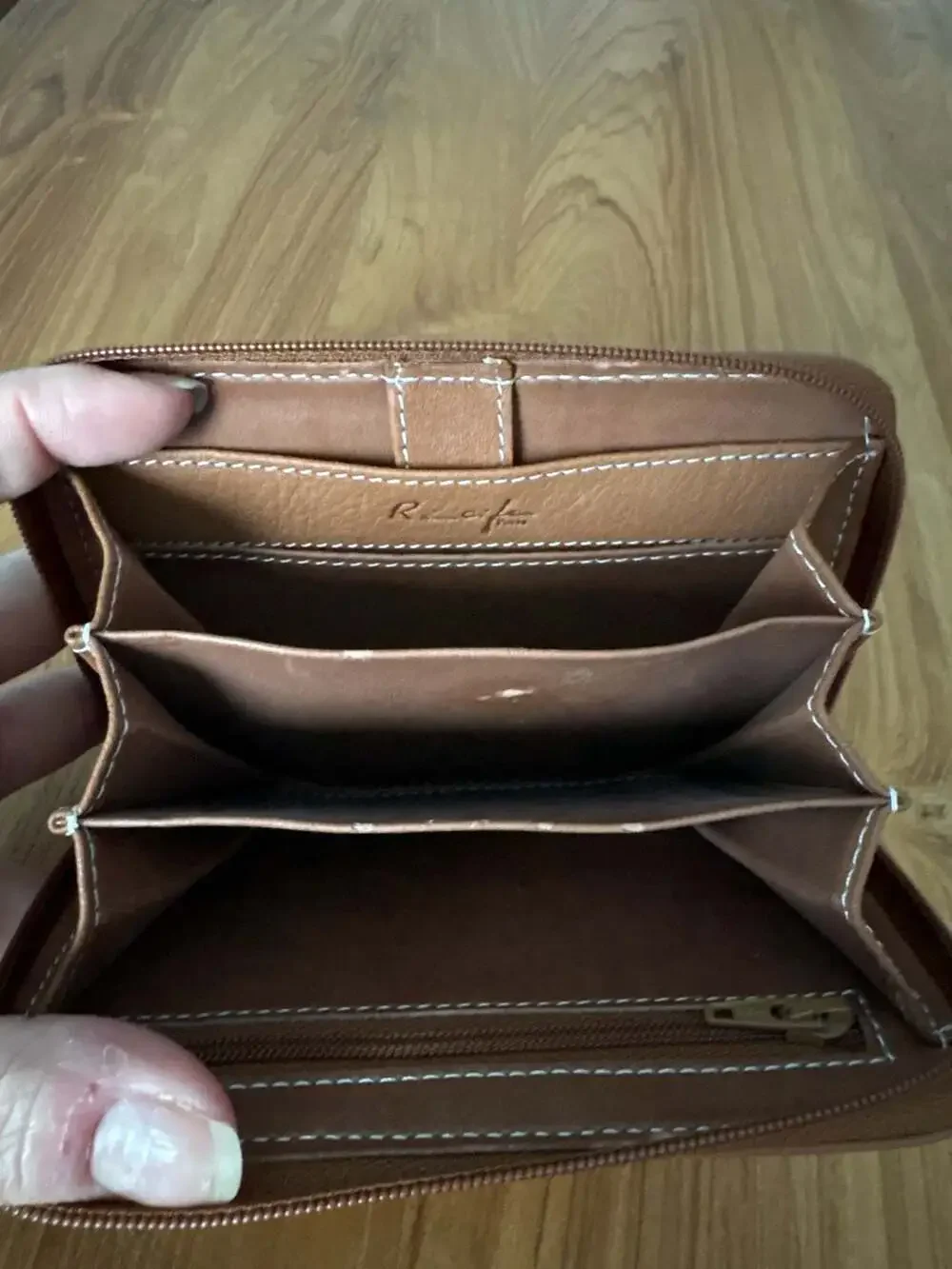 Recife Paris Grain Leather Zip-Around Clutch Wallet in Cognac